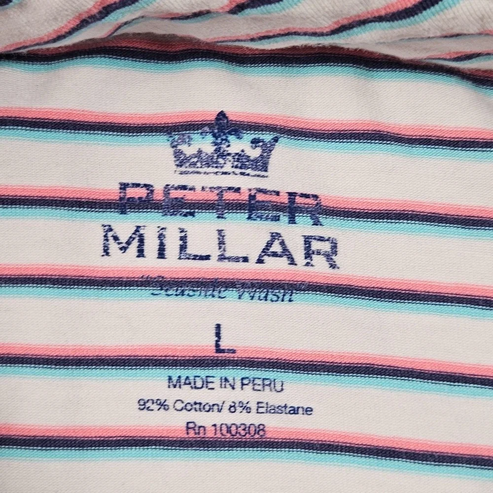 Peter Millar Polo Shirt Mens White Striped Seaside Wash Cotton Stretch Golf - Picture 2 of 12